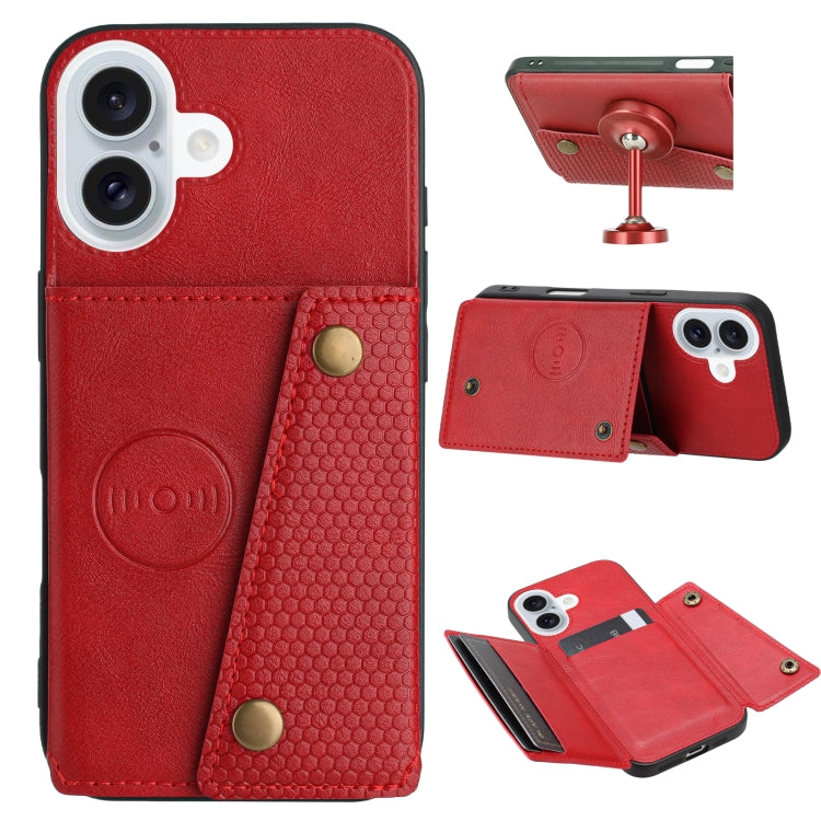 Double Buckle Card Slots PU + TPU Phone Case, For iPhone 16e, For iPhone 16 Pro Max, For iPhone 16 Pro, For iPhone 16