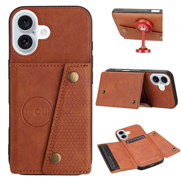 Double Buckle Card Slots PU + TPU Phone Case, For iPhone 16e, For iPhone 16 Pro Max, For iPhone 16 Pro, For iPhone 16
