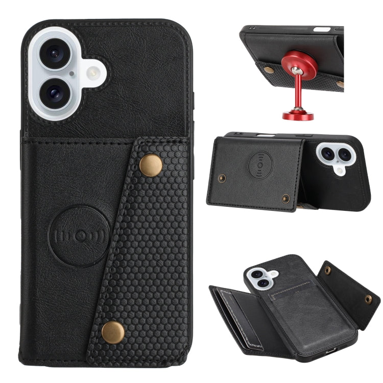 Double Buckle Card Slots PU + TPU Phone Case, For iPhone 16e, For iPhone 16 Pro Max, For iPhone 16 Pro, For iPhone 16