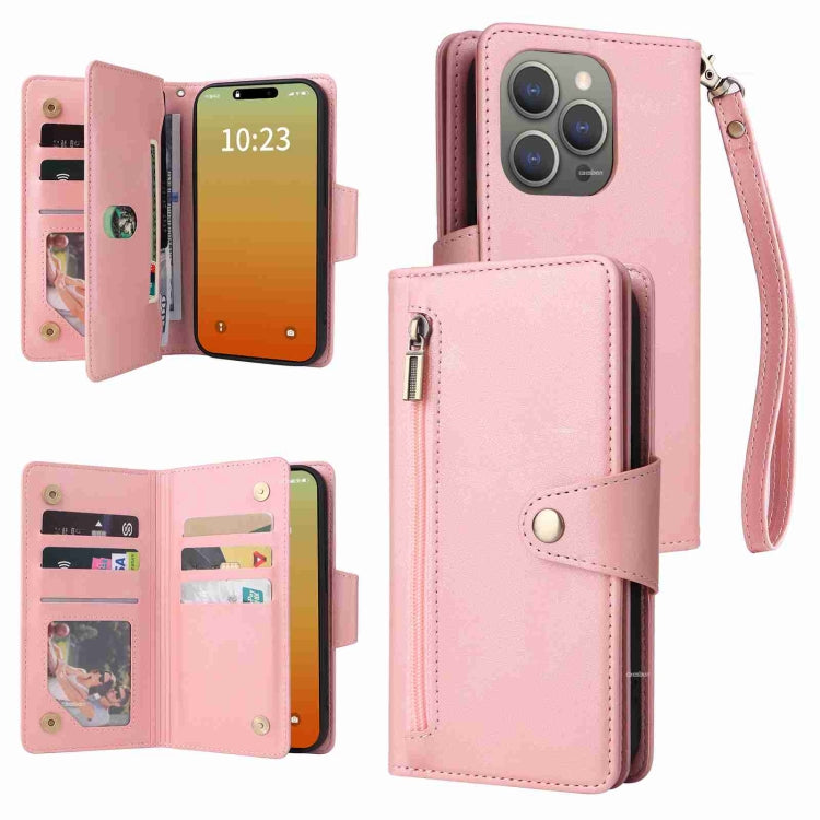Rivet Buckle 9 Cards Three Fold Leather Phone Case