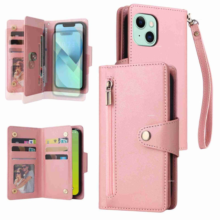 Rivet Buckle 9 Cards Three Fold Leather Phone Case