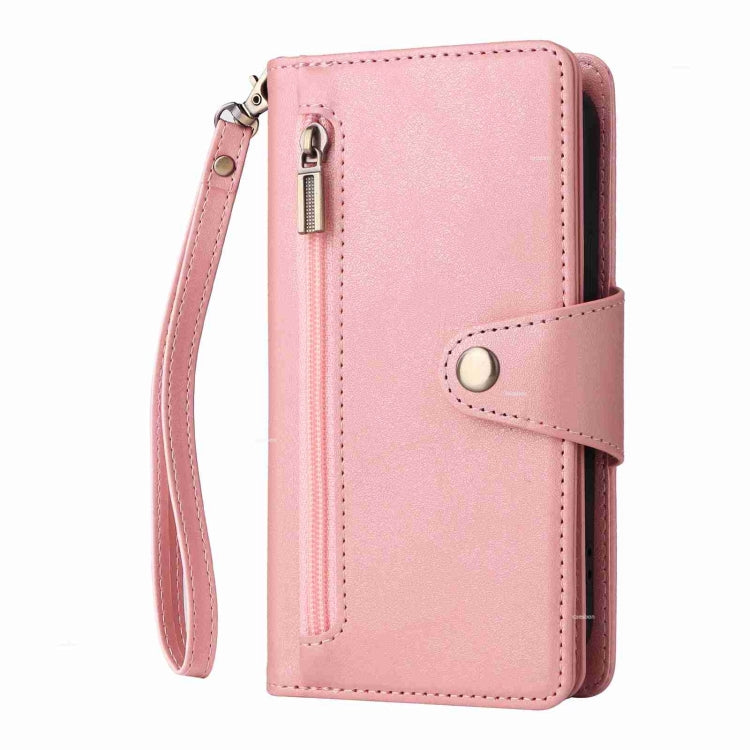 Rivet Buckle 9 Cards Three Fold Leather Phone Case