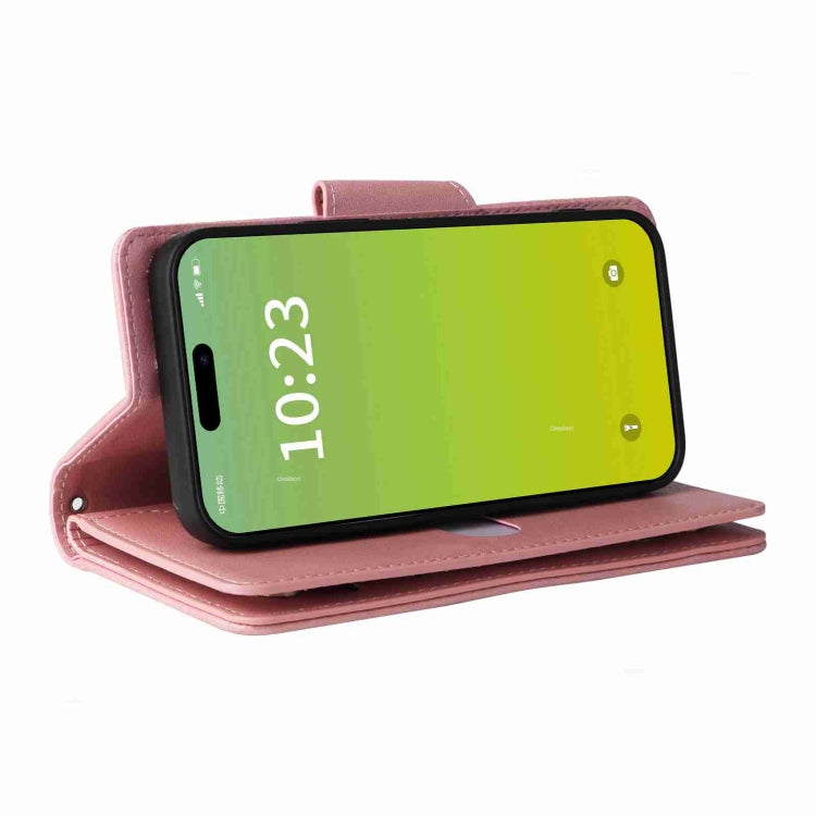 Rivet Buckle 9 Cards Three Fold Leather Phone Case