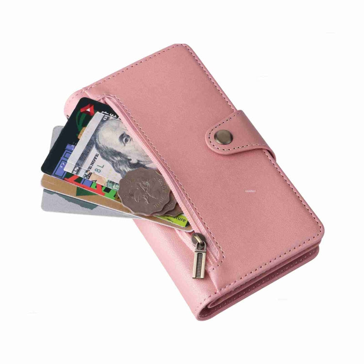 Rivet Buckle 9 Cards Three Fold Leather Phone Case