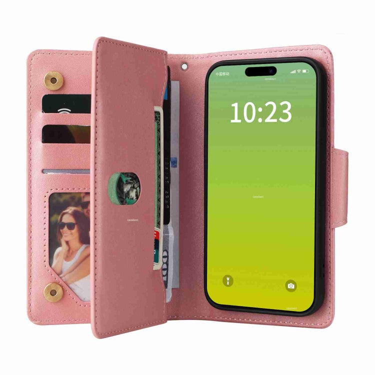 Rivet Buckle 9 Cards Three Fold Leather Phone Case