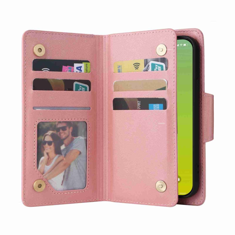 Rivet Buckle 9 Cards Three Fold Leather Phone Case