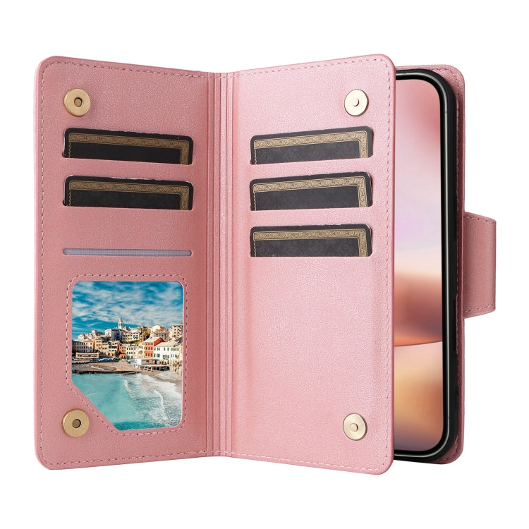 Rivet Buckle 9 Cards Three Fold Leather Phone Case