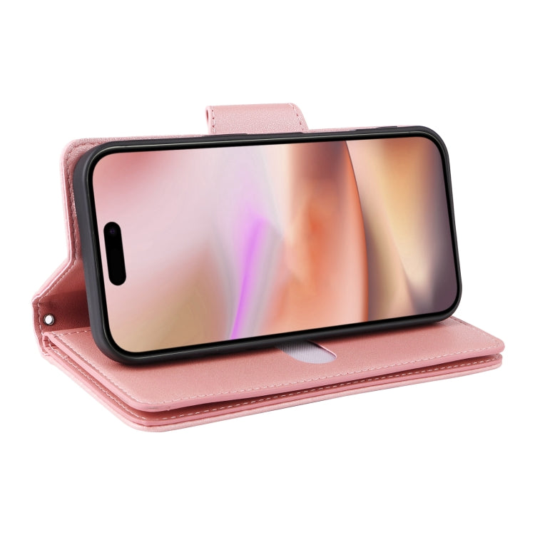 Rivet Buckle 9 Cards Three Fold Leather Phone Case