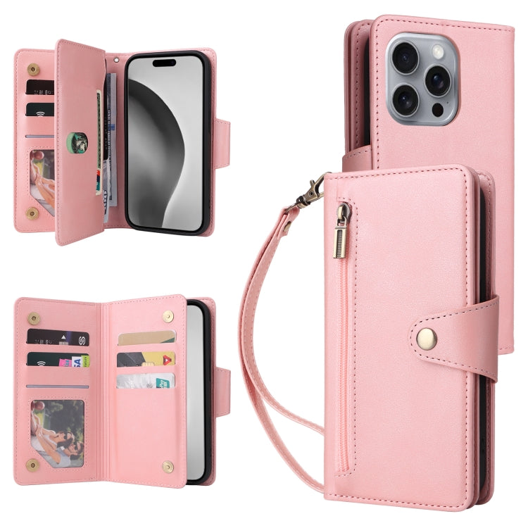 Rivet Buckle 9 Cards Three Fold Leather Phone Case