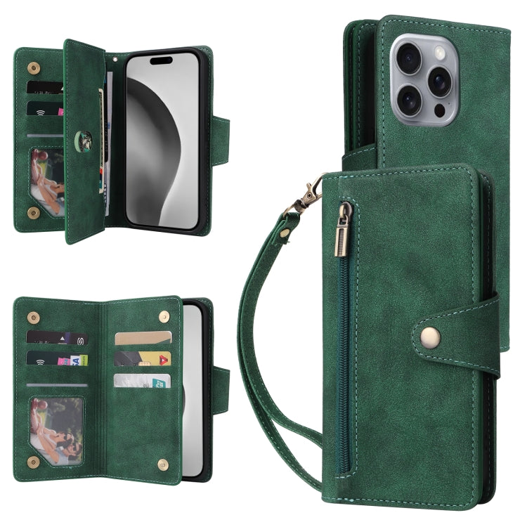 Rivet Buckle 9 Cards Three Fold Leather Phone Case