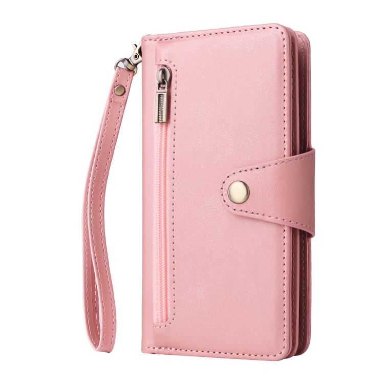 Rivet Buckle 9 Cards Three Fold Leather Phone Case