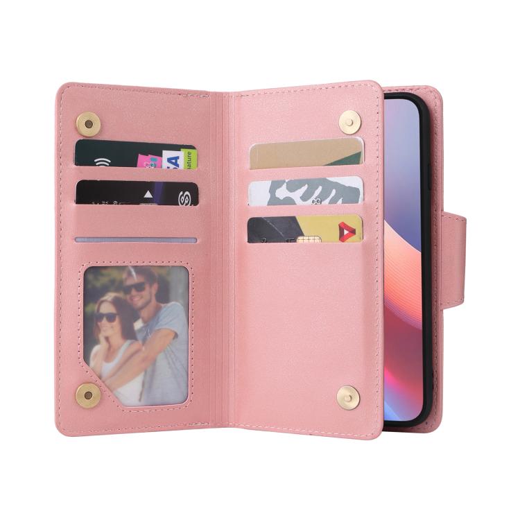 Rivet Buckle 9 Cards Three Fold Leather Phone Case