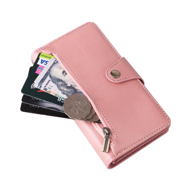 Rivet Buckle 9 Cards Three Fold Leather Phone Case