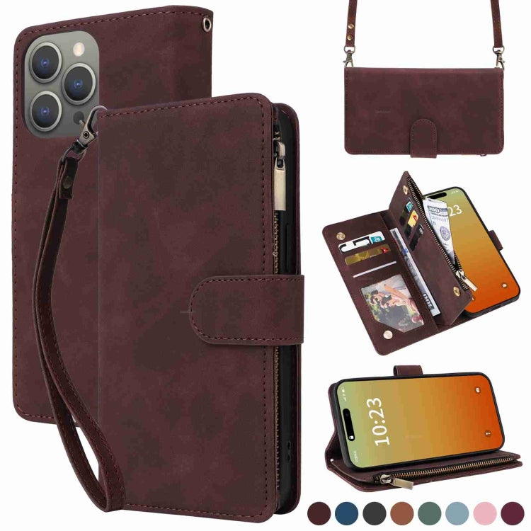 Crossbody Multi-card Slot Wallet Zipper Leather Phone Case, For iPhone 16, For iPhone 15 Pro Max, For iPhone 15 Pro