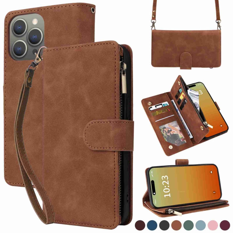 Crossbody Multi-card Slot Wallet Zipper Leather Phone Case, For iPhone 16, For iPhone 15 Pro Max, For iPhone 15 Pro