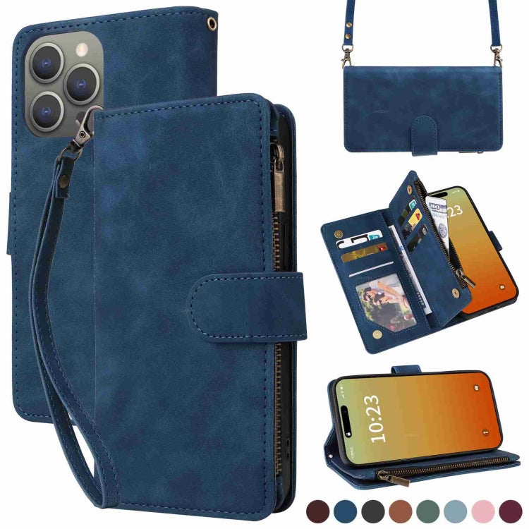 Crossbody Multi-card Slot Wallet Zipper Leather Phone Case, For iPhone 16, For iPhone 15 Pro Max, For iPhone 15 Pro