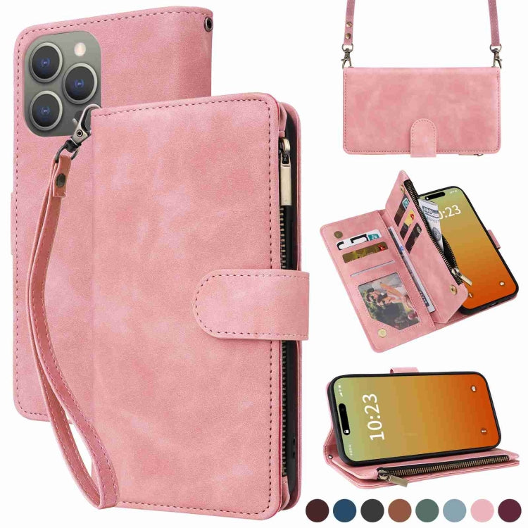Crossbody Multi-card Slot Wallet Zipper Leather Phone Case, For iPhone 16, For iPhone 15 Pro Max, For iPhone 15 Pro
