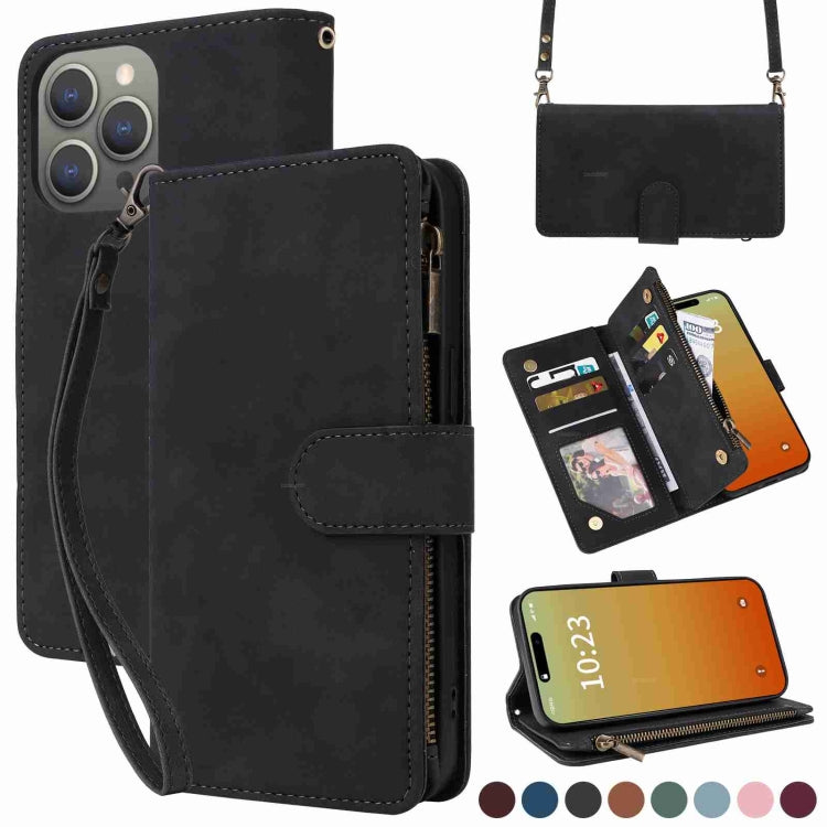 Crossbody Multi-card Slot Wallet Zipper Leather Phone Case, For iPhone 16, For iPhone 15 Pro Max, For iPhone 15 Pro