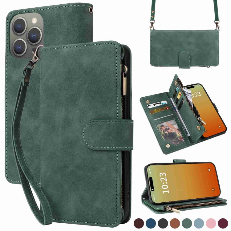 Crossbody Multi-card Slot Wallet Zipper Leather Phone Case, For iPhone 16, For iPhone 15 Pro Max, For iPhone 15 Pro