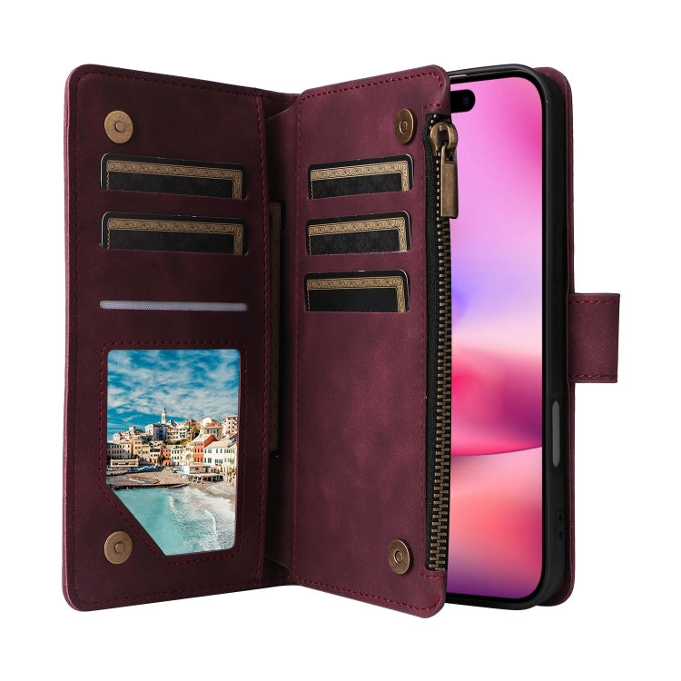 Crossbody Multi-card Slot Wallet Zipper Leather Phone Case, For iPhone 16, For iPhone 15 Pro Max, For iPhone 15 Pro