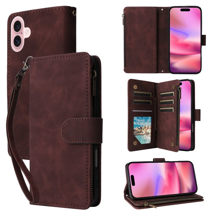Crossbody Multi-card Slot Wallet Zipper Leather Phone Case, For iPhone 16, For iPhone 15 Pro Max, For iPhone 15 Pro