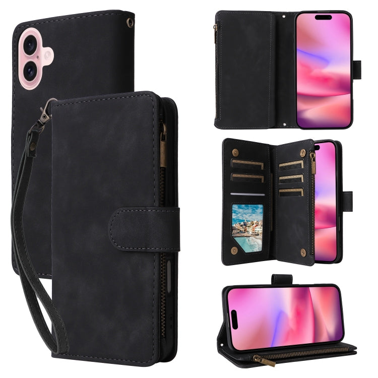 Crossbody Multi-card Slot Wallet Zipper Leather Phone Case, For iPhone 16, For iPhone 15 Pro Max, For iPhone 15 Pro