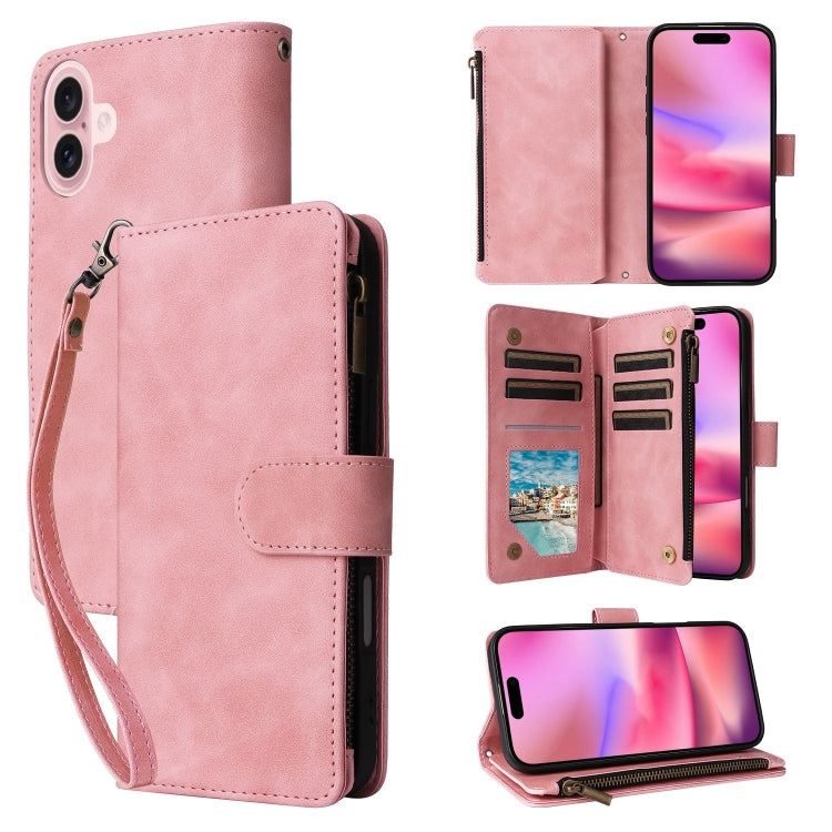 Crossbody Multi-card Slot Wallet Zipper Leather Phone Case, For iPhone 16, For iPhone 15 Pro Max, For iPhone 15 Pro