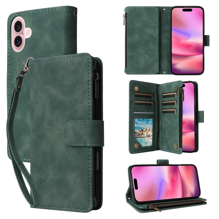 Crossbody Multi-card Slot Wallet Zipper Leather Phone Case, For iPhone 16, For iPhone 15 Pro Max, For iPhone 15 Pro