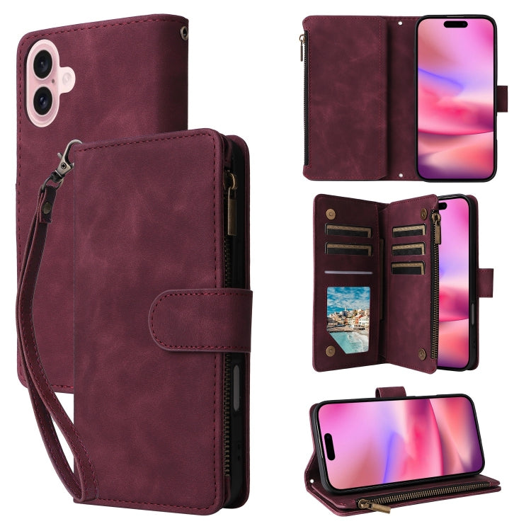 Crossbody Multi-card Slot Wallet Zipper Leather Phone Case, For iPhone 16 Pro Max, For iPhone 16 Pro, For iPhone 16 Plus
