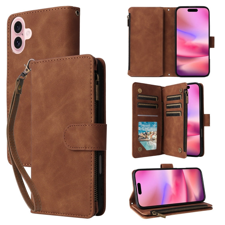 Crossbody Multi-card Slot Wallet Zipper Leather Phone Case, For iPhone 16 Pro Max, For iPhone 16 Pro, For iPhone 16 Plus