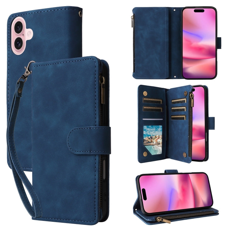 Crossbody Multi-card Slot Wallet Zipper Leather Phone Case, For iPhone 16 Pro Max, For iPhone 16 Pro, For iPhone 16 Plus