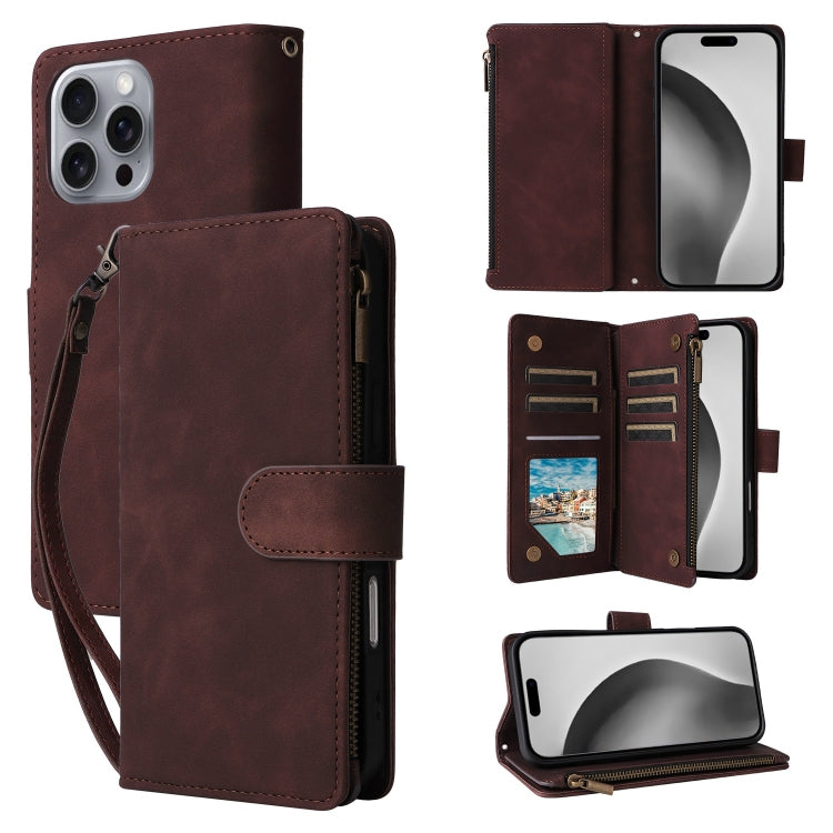 Crossbody Multi-card Slot Wallet Zipper Leather Phone Case, For iPhone 16 Pro Max, For iPhone 16 Pro, For iPhone 16 Plus