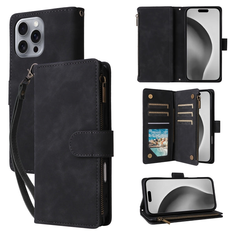 Crossbody Multi-card Slot Wallet Zipper Leather Phone Case, For iPhone 16 Pro Max, For iPhone 16 Pro, For iPhone 16 Plus