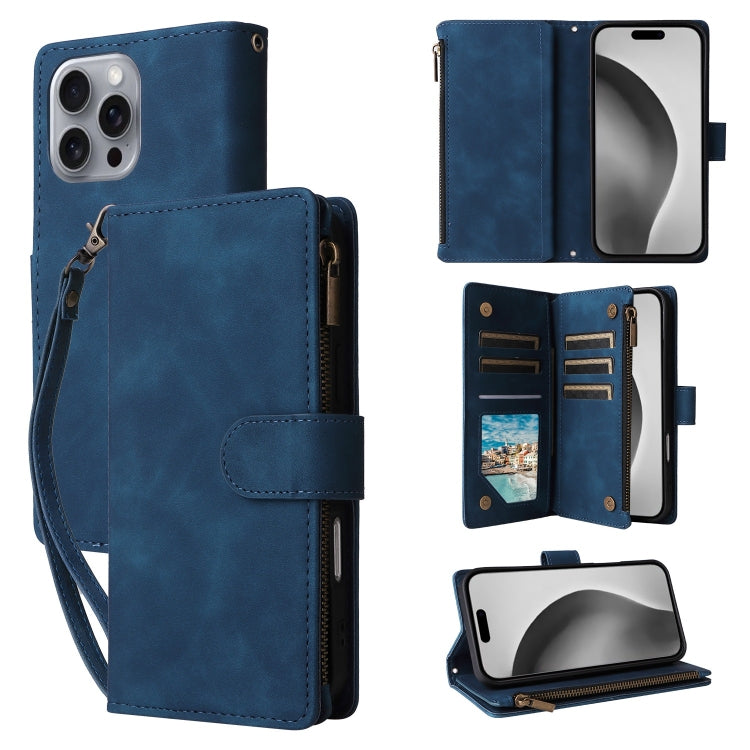 Crossbody Multi-card Slot Wallet Zipper Leather Phone Case, For iPhone 16 Pro Max, For iPhone 16 Pro, For iPhone 16 Plus