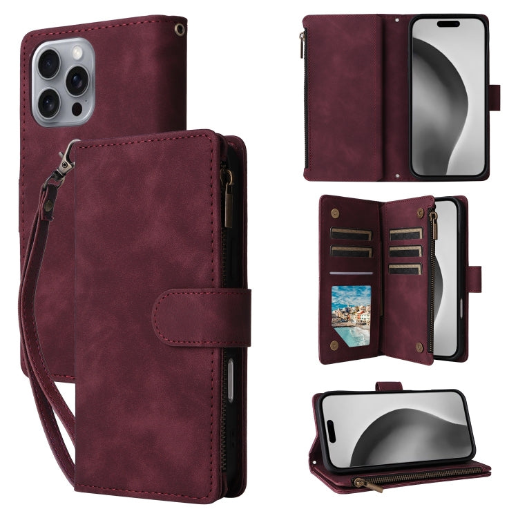 Crossbody Multi-card Slot Wallet Zipper Leather Phone Case, For iPhone 16 Pro Max, For iPhone 16 Pro, For iPhone 16 Plus