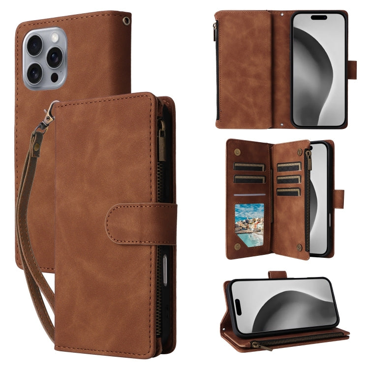 Crossbody Multi-card Slot Wallet Zipper Leather Phone Case, For iPhone 16 Pro Max, For iPhone 16 Pro, For iPhone 16 Plus