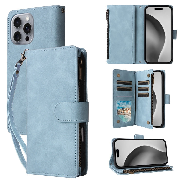 Crossbody Multi-card Slot Wallet Zipper Leather Phone Case, For iPhone 16 Pro Max, For iPhone 16 Pro, For iPhone 16 Plus