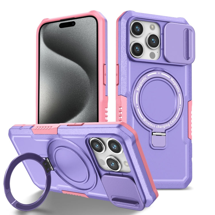Sliding Camshield MagSafe Holder TPU Hybrid PC Phone Case, For iPhone 15 Pro Max, For iPhone 15 Pro