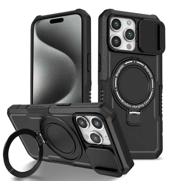 Sliding Camshield MagSafe Holder TPU Hybrid PC Phone Case, For iPhone 15 Pro Max, For iPhone 15 Pro