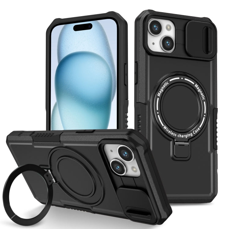 Sliding Camshield MagSafe Holder TPU Hybrid PC Phone Case, For iPhone 15 Plus, For iPhone 15