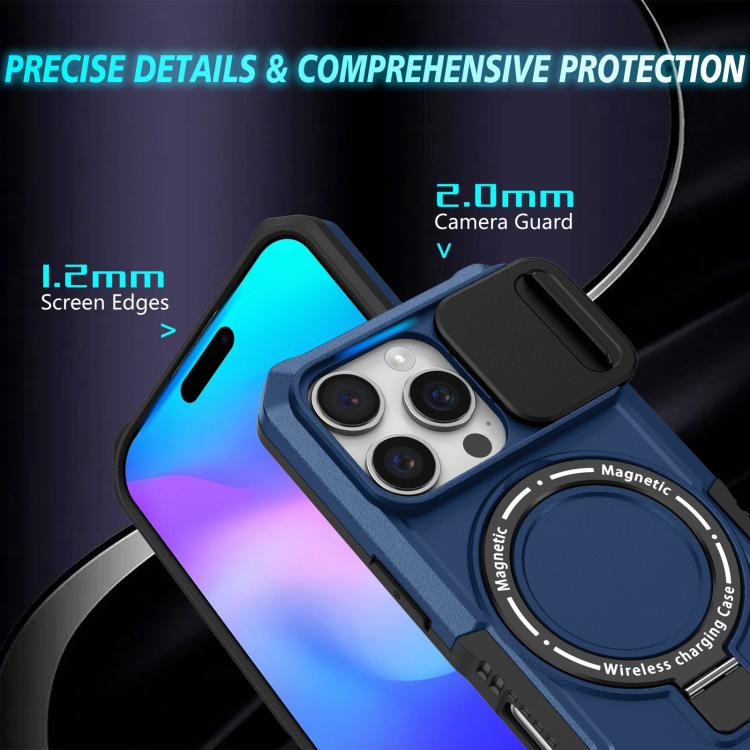 Sliding Camshield MagSafe Holder TPU Hybrid PC Phone Case, For iPhone 16 Pro Max, For iPhone 16 Pro