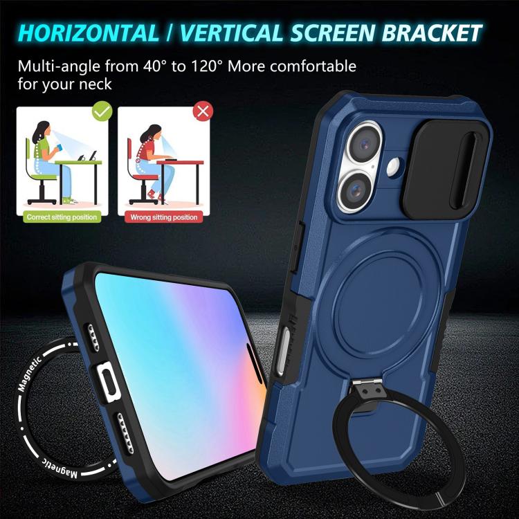 Sliding Camshield MagSafe Holder TPU Hybrid PC Phone Case, For iPhone 16 Plus, For iPhone 16