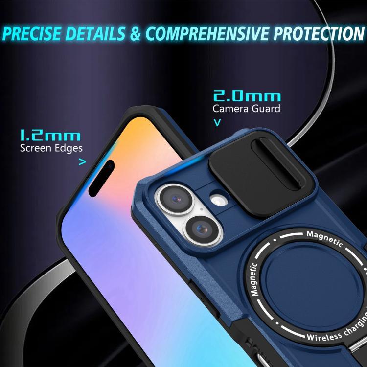 Sliding Camshield MagSafe Holder TPU Hybrid PC Phone Case, For iPhone 16 Plus, For iPhone 16