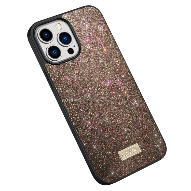 SULADA Glittery PC Hybrid TPU Handmade Leather Phone Case, For iPhone 15 Pro, For iPhone 15 Plus, For iPhone 15