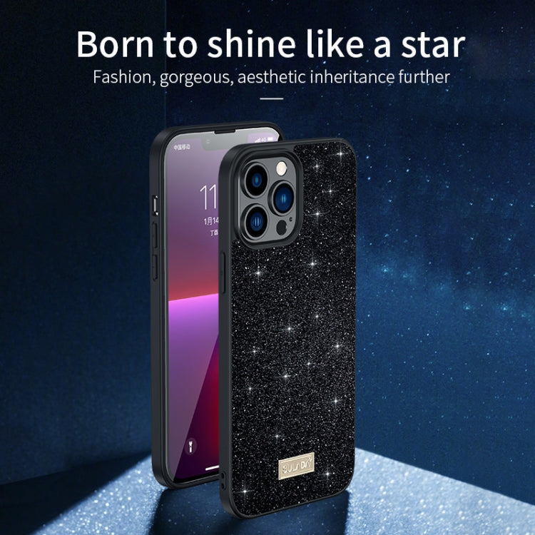 SULADA Glittery PC Hybrid TPU Handmade Leather Phone Case, For iPhone 15 Pro, For iPhone 15 Plus, For iPhone 15