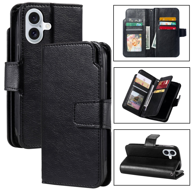 Tri-Fold 9-Card Wallets Leather Phone Case, For iPhone 16 Pro Max, For iPhone 16 Pro, For iPhone 16 Plus, For iPhone 16