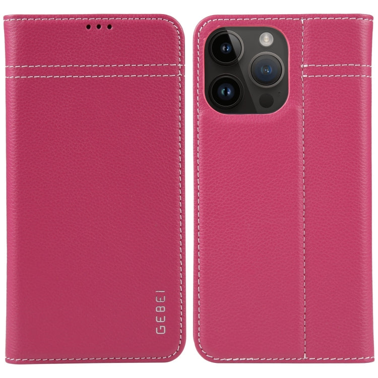 GEBEI Top-grain Horizontal Flip Leather Phone Case, For iPhone 15 Pro, For iPhone 15 Plus, For iPhone 15