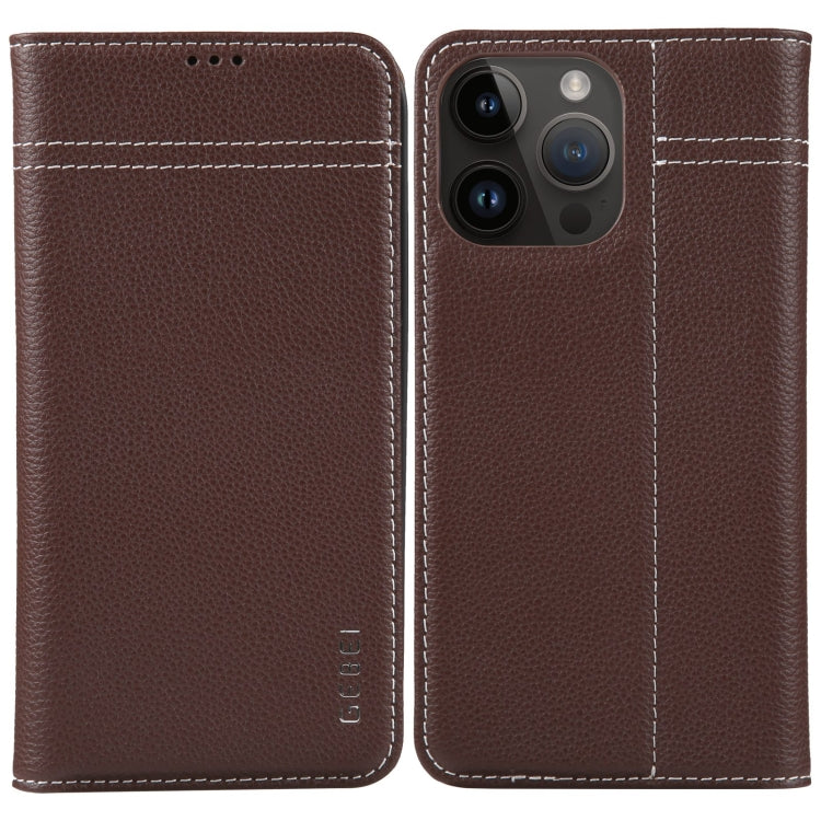 GEBEI Top-grain Horizontal Flip Leather Phone Case, For iPhone 15 Pro, For iPhone 15 Plus, For iPhone 15