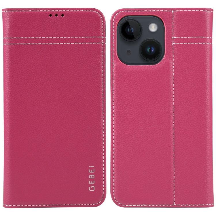 GEBEI Top-grain Horizontal Flip Leather Phone Case, For iPhone 15 Pro, For iPhone 15 Plus, For iPhone 15