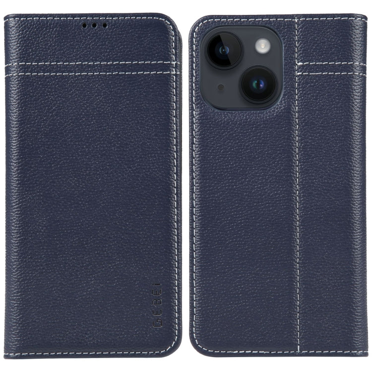 GEBEI Top-grain Horizontal Flip Leather Phone Case, For iPhone 15 Pro, For iPhone 15 Plus, For iPhone 15